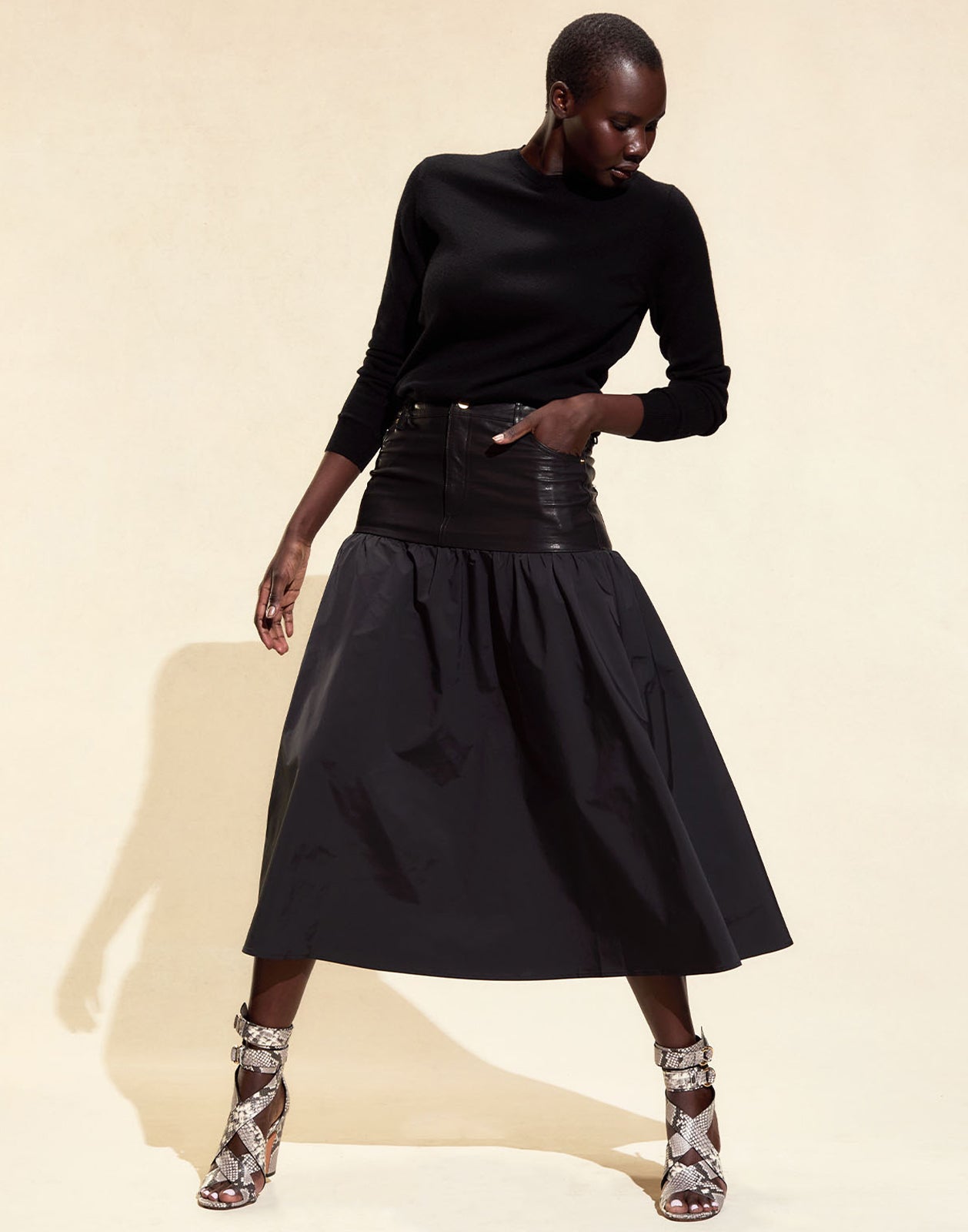 Downtown Leather Nylon Skirt