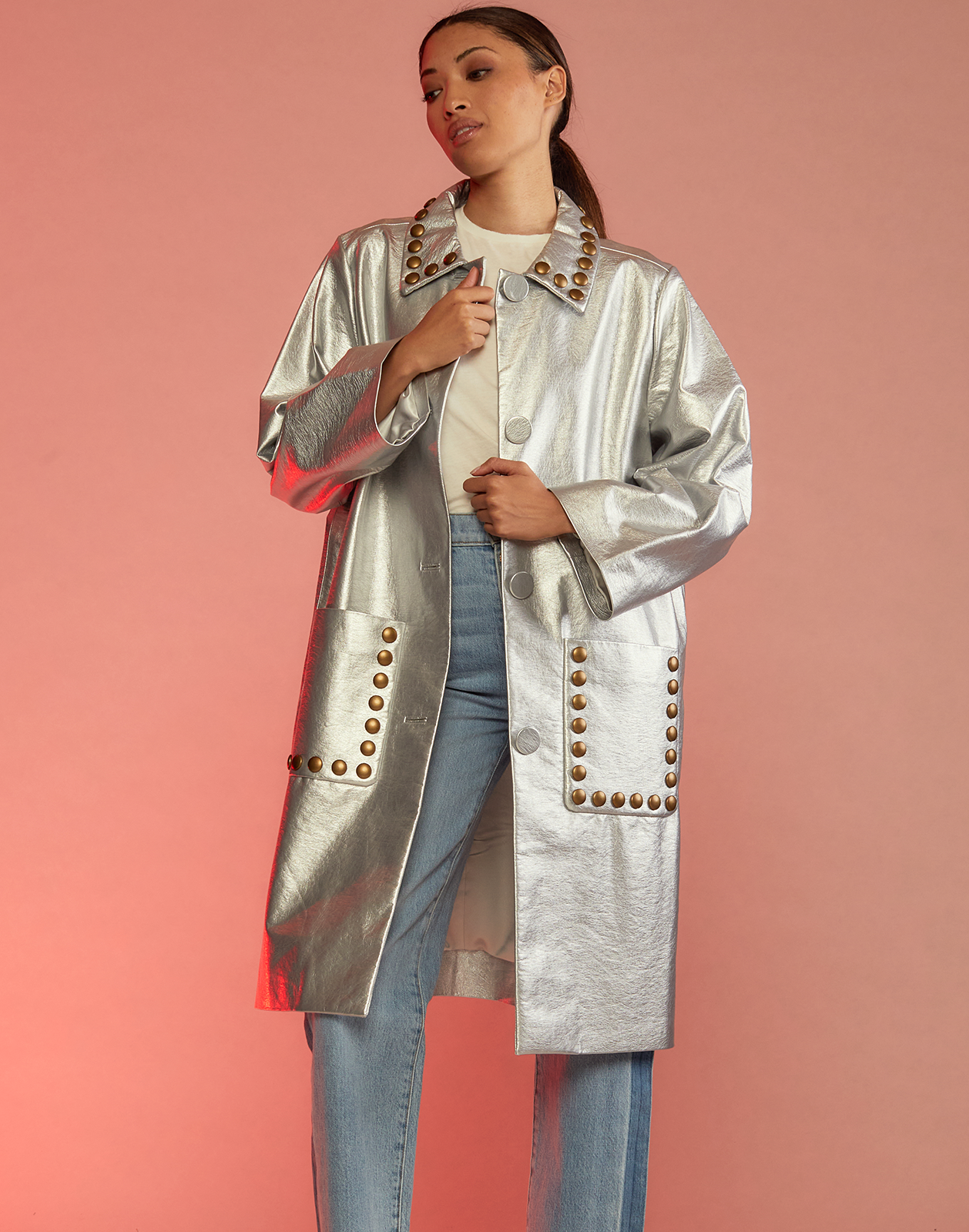 Vegan Studded Leather Coat